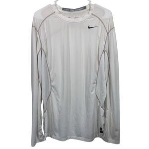Nike Pro Combat White Fitted Long Sleeve Athletic T-Shirt